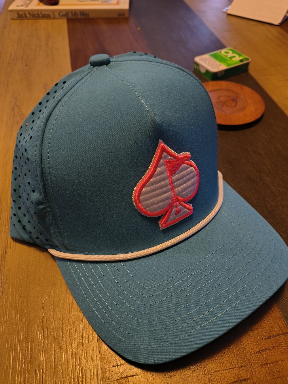 Pins & Aces Teal Men’s Performance Snapback Hat with Pink Accent